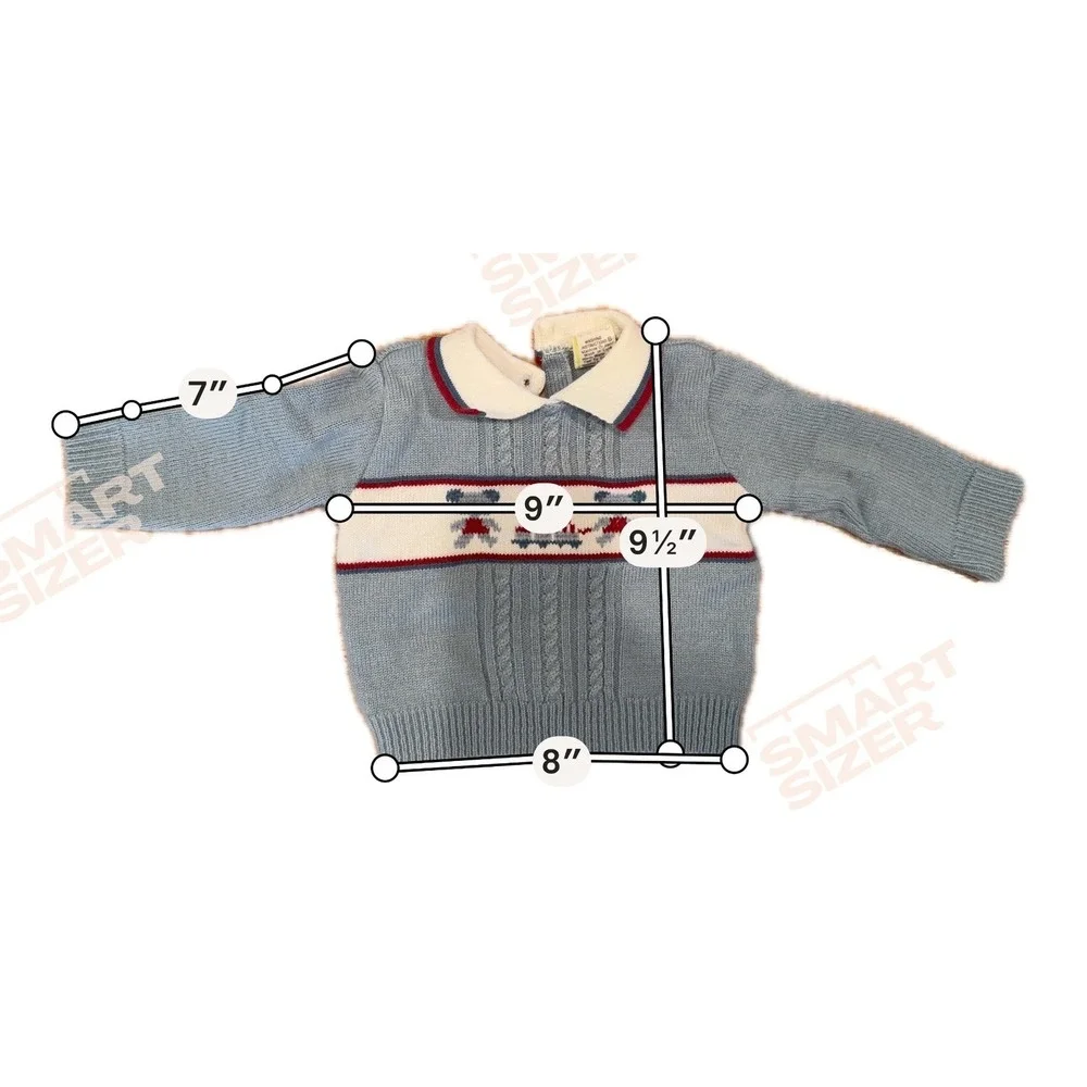 Vintage‎ Knit Sweater & Footed Pants Set Infant 3 Months Blue Bear Train 2pc